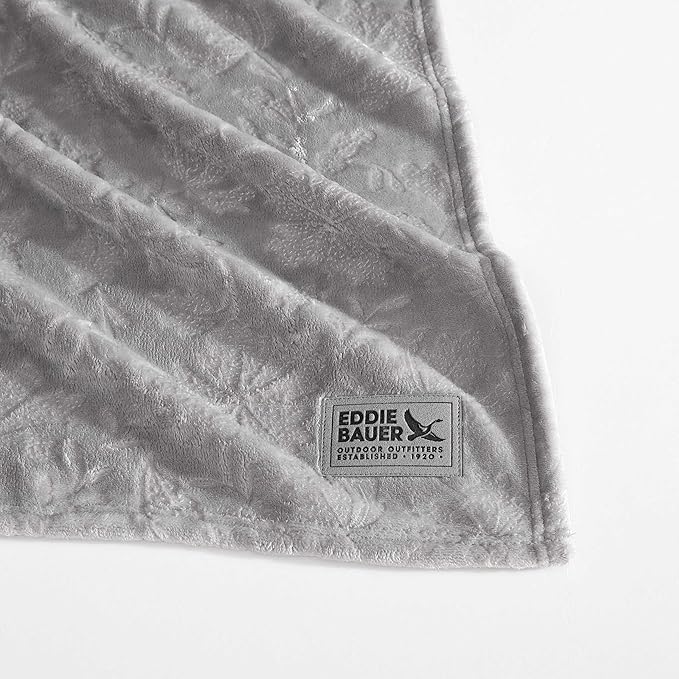 Eddie Bauer - Throw Blanket, Ultra-Soft & Embossed Plush Bedding, Blanket for Couch & Bed (Woodblock Floral Grey, 50" x 70")