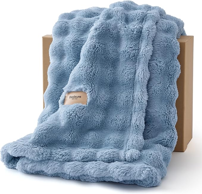 Bedsure 3D Fleece Bubble Blanket for Couch - GentleSoft Blue Spring Throw Blanket for Sofa Bed Room Decor - Luxury Soft Cozy Gifts for Her, Lightweight, All Seasons, Celestial Blue, 50"×60"