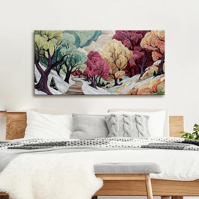 TAIJXAGSG Boho Wall Art For Living Room Colorful Tree Canvas Art Wall Decor Artwork Print Painting 24" X 48" Abstract Wall Art Picture For Bedroom Modern Salon Kitchen Office Home Wall Decor