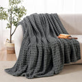 David's Home Ultra Soft Fleece Blanket Queen Size for Bed, Plush Shaggy Fluffy 3D Jacquard Waffle Throw for Couch, Warm Lightweight for Fall Winter,Fuzzy Aesthetic Room Decor,90x90 inches,Dark Grey