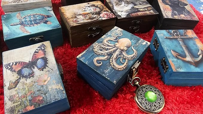 RK Collections Octopus Trinket Box I Nautical Jewelry Keepsake Box I Octopus Lovers Gift Idea For Animals (4x2.75)
