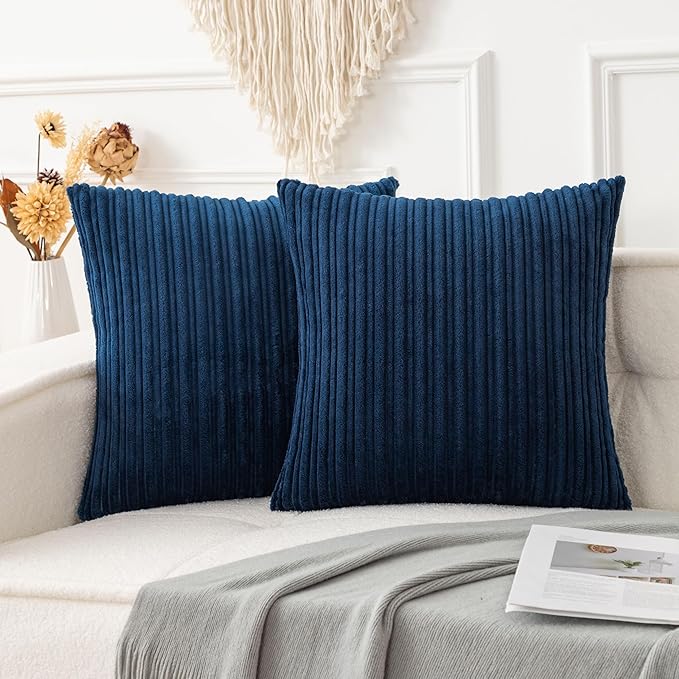 UGS UGASA Pack of 2, Velvet Soft Solid Decorative Throw Pillow Covers Set Cushion Cases Pillowcases for Livingroom/Couch, 18"x18"(45x45cm), Navy Blue