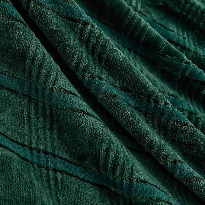 Super Soft Flannel Queen Blanket 90x90 Inches, Premium Checkered Jacquaed Silky Fleece Lightweight Bed Blanket All Season Use, Dark Green Strip, 90"x90"