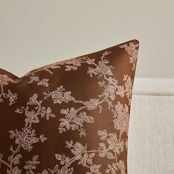 100% Cotton French Pastoral Throw Pillow Covers Set of 2, 20x20 Inch Background/Brown Farmhouse Decorative Cushion Covers for Sofa Bed Living Room Home Decor