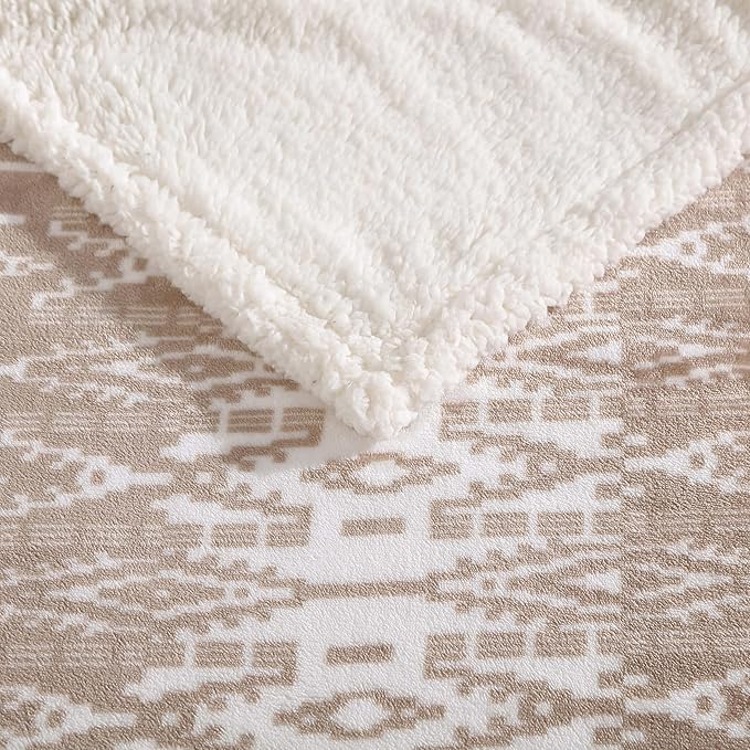 Eddie Bauer - Throw Blanket, Brushed Fleece & Plush Sherpa Bedding, Blanket for Couch & Bed (San Juan Oyster, 50" x 60")