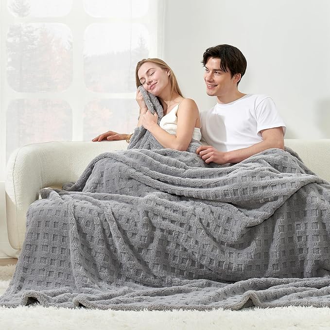 Cozy Bliss Ultrasoft Waffle Throw Blanket, Fluffy Cute Plush Blanket for Couch, Bed, Modern Home Accent, Portable for Picnic or Outdoor, Grey, 60"x80"