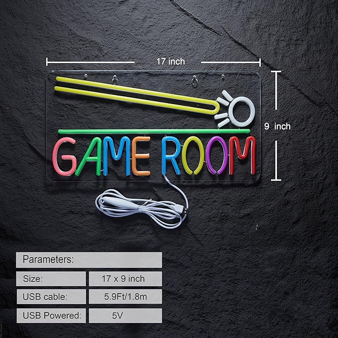 Game Room Billiards Neon Sign LED Dimmable Game Zone Room Beer Bar Man Cave Art Gaming Neon Light Signs Neon Lights Wall Artwork Sign