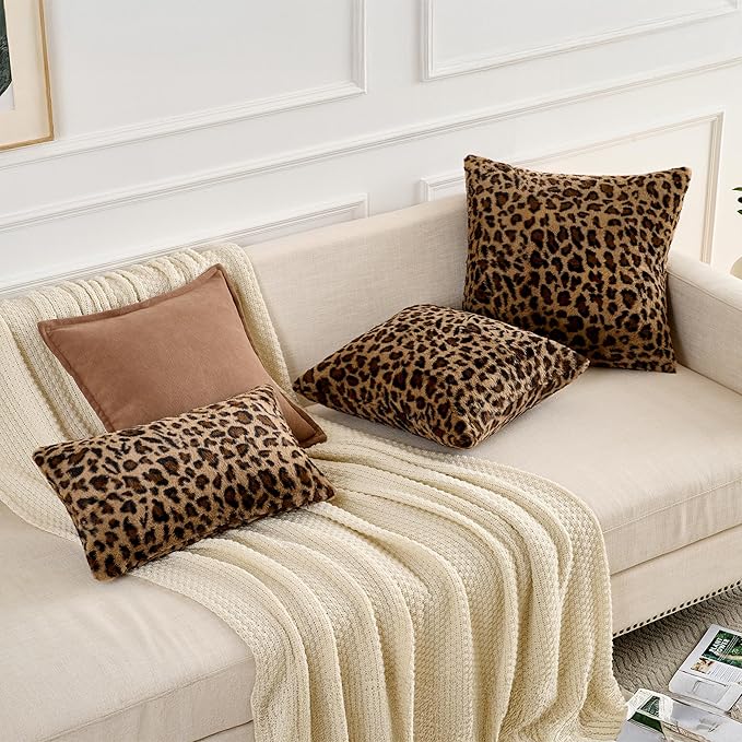 GALMAXS7 Cheetah Pillow Covers 12x20 Faux Fur Throw Pillow Covers Set of 2 Leopard Couch Pillow Covers Fluffy Soft Decorative for Home Living Room Bedroom