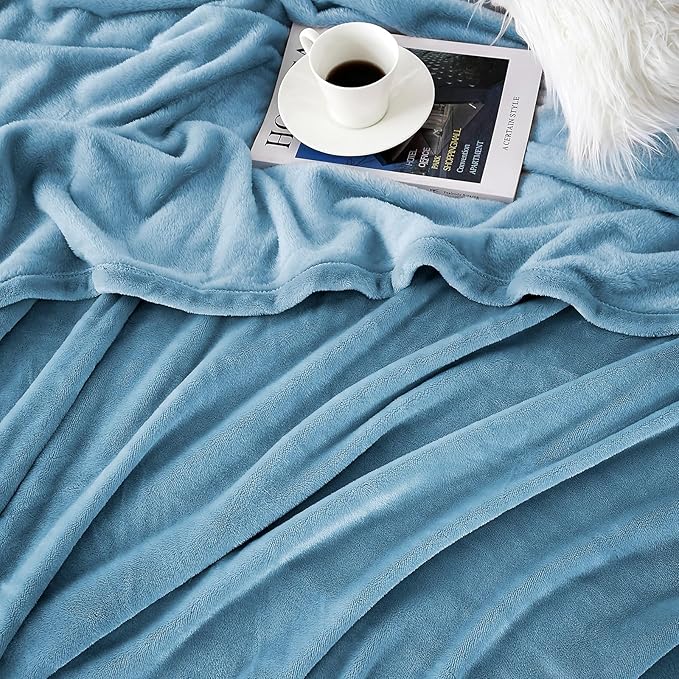 Hansleep Fleece Washed Blue Full Blanket, Super Soft Flannel Fuzzy Plush Cozy Blanket for All Seasons, Washed Blue, Full 84x90 Inches