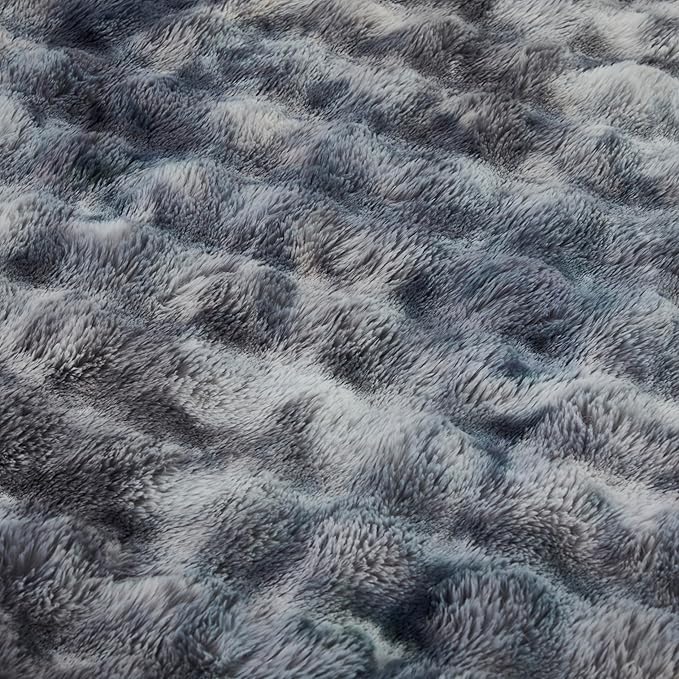 Faux Fur Throw Blanket for Couch Cozy Fuzzy Soft Plush Thick Fluffy Fleece Bubble Blanket for Sofa Bedroom Living Room, 63x79 Inches Tie-Dye Grey