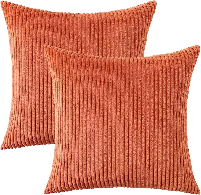 Mecatny Corduroy Decorative Fall Throw Pillow Covers 22x22 Set of 2 for Sofa Living Room, Soft Burnt Orange Neutral Boho Couch Pillow Covers for Home Decor, Rust