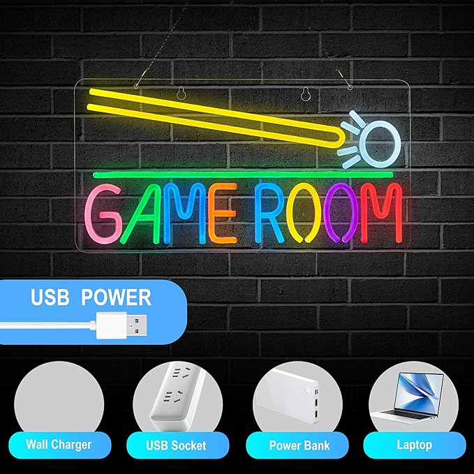 Game Room Billiards Neon Sign LED Dimmable Game Zone Room Beer Bar Man Cave Art Gaming Neon Light Signs Neon Lights Wall Artwork Sign