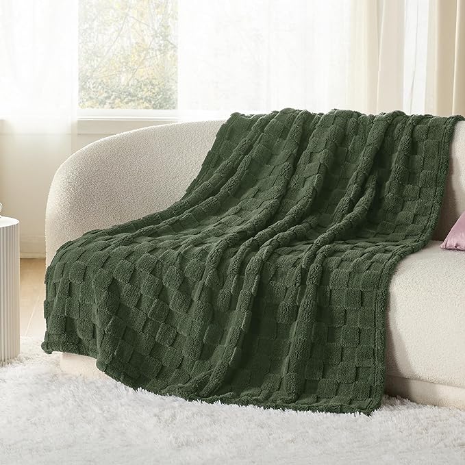 Bedsure GentleSoft Bronze Green Throw Blanket for Couch - Checkered Fleece Spring Blankets Gifts for Women Men Girls, Cute Soft Cozy Mother's Day Throw for Bedroom Home Decor Gifts, 50x60 Inches
