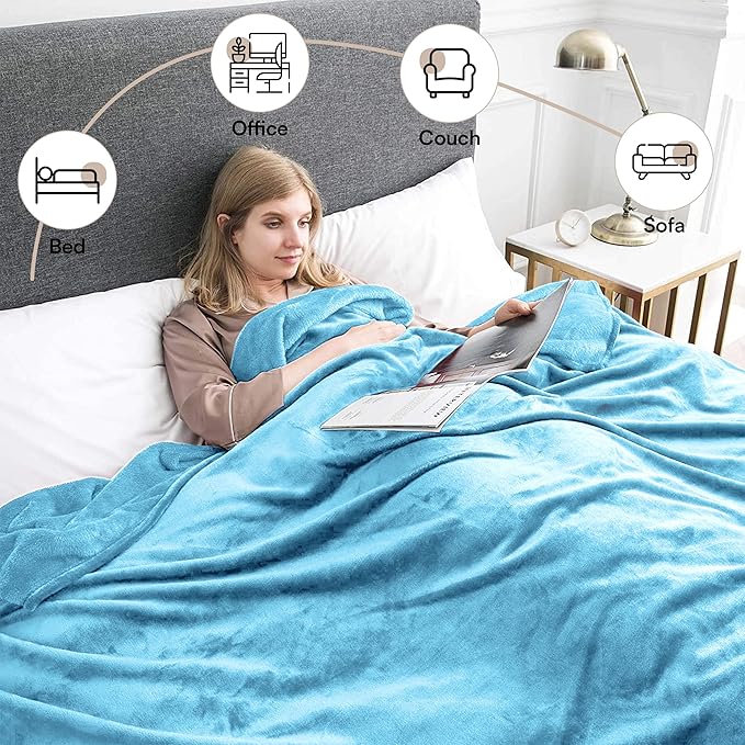 MOONLIGHT20015 Fleece Blanket 2 Pack Twin Size 60x80 Inches - Super Soft Fluffy Throw Blanket for Sofa and Bed - Warm and Cozy Lightweight 400 GSM Microfiber Bed Throws Blankets (Light Blue)