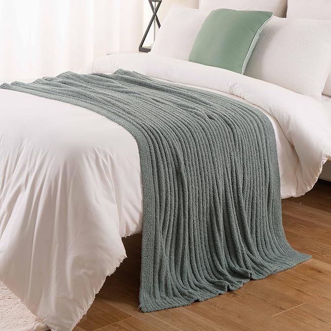 BATTILO Sage Green Throw Blanket, Fuzzy Soft Green Throw Blankets, Warm Lightweight Knit Blanket for Bed, Sofa, Spring Home Decor, 50"x60"