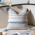 BlissBlush 20X20 Throw Pillow Cover, Coastal Blue Square Decorative Cushion Cover, Boho Accent Pillowcase with Tassels for Couch Sofa Living Room (Cover Only)
