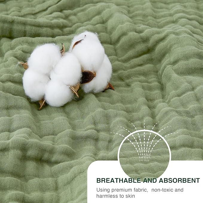 Love's cabin 100% Cotton Muslin Blanket, 6 Layer Lightweight Breathable Gauze Twin Size Blanket 60 x 80 Inches, Soft Summer Blanket for Bed or Couch, Sage Green