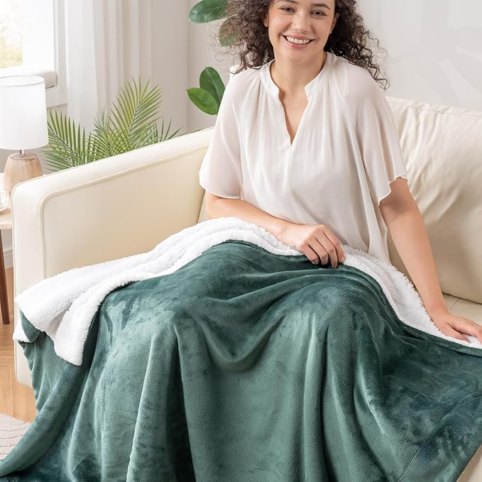 Berkshire Blanket-Sherpa Throw Blanket, Warm and Soft Loftmink Reversible Throw for Couch, Sofa and Travel, Smoke Pine, 50 in x 60 in