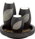 IYARA CRAFT Candle Holder Set with Tray – 3 Handmade Wood Tealight Holders, Black Leaf Design, Winter Home Décor, Spa-Inspired Holiday Centerpiece & Elegant for Women, Mom, Housewarming