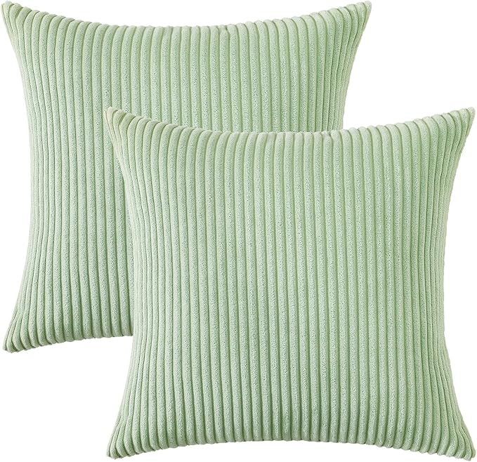 Mecatny Corduroy Decorative Throw Pillow Covers 16x16 Set of 2 for Sofa Living Room, Soft Neutral Boho Couch Pillow Covers for Home Decor, Sage Green