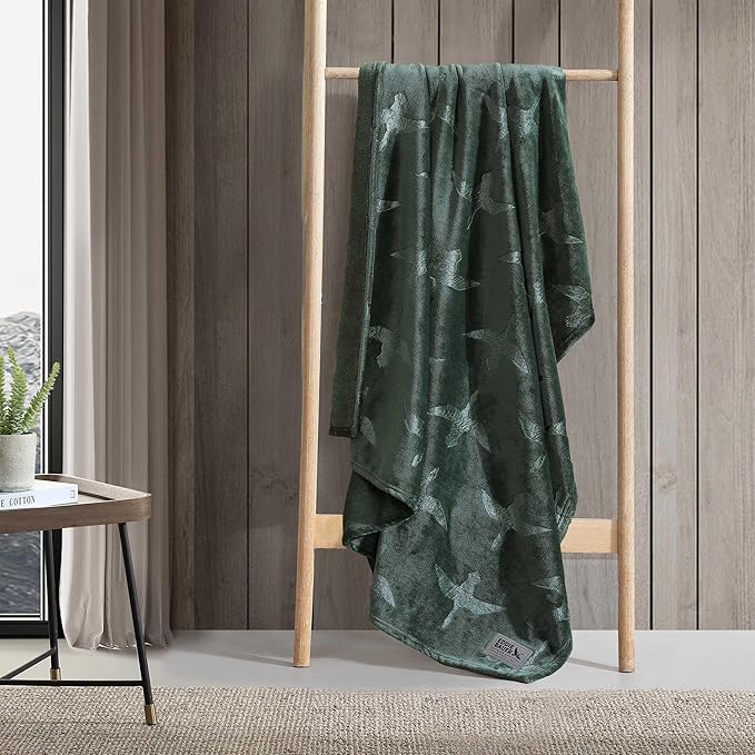 Eddie Bauer - Throw Blanket, Ultra-Soft & Embossed Plush Bedding, Blanket for Couch & Bed (Geese Green, 50" x 70")