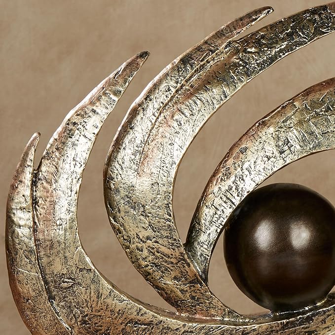 Touch of Class Contemporary Earths Motion - Aged Gold - Table Sculpture Art Decor - Modern Abstract Aesthetic, Swirling Design, Orb Center - Made of Resin, 12 Inches High, 15 Inches Wide