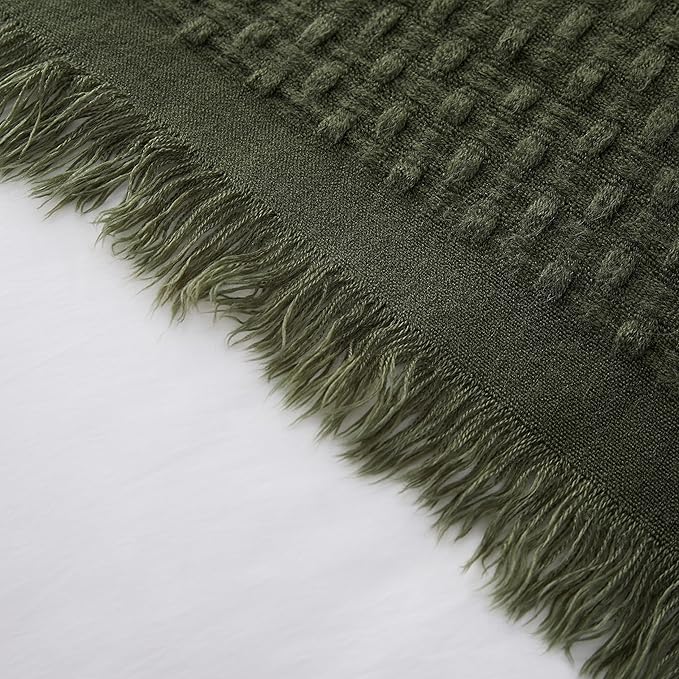 100% Acrylic Decorative Knitted Throw Blanket with Tassels for Bed, Couch, Small, Chairs, Lightweight, Soft, Cozy, Waffle Textured Blanket, Suitable for Spring, Summer, Mossy Green, 50"x60"