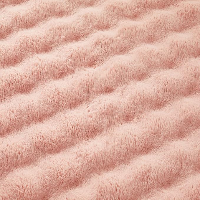 Faux Fur Throw Blanket for Couch Cozy Fuzzy Soft Plush Thick Fluffy Fleece Bubble Blanket for Sofa Bedroom Living Room, 63x79 Inches Pink