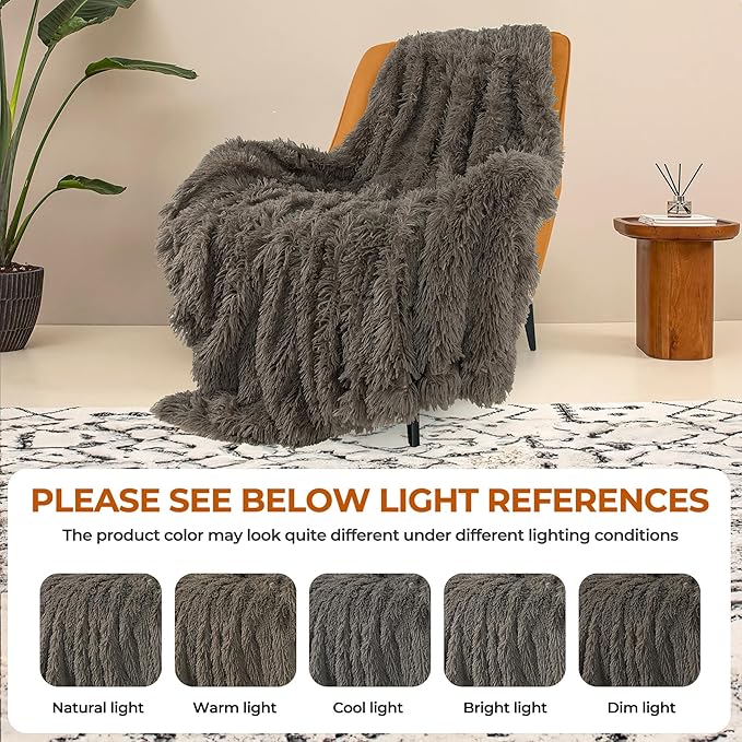 TOONOW Extra Soft Fuzzy Faux Fur Throw Blanket 50"x60", Reversible Lightweight Fluffy Cozy Plush Comfy Microfiber Fleece Decorative Shaggy Blanket for Couch Sofa Bed, Dark Brown