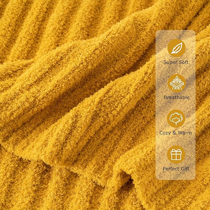 BATTILO Fluffy Soft Yellow Throw Blanket, Fuzzy Plush Mustard Knit Throw Blankets, Warm Lightweight Cozy Blanket for Couch, Bed, Sofa, Home Decor, 50"x60"