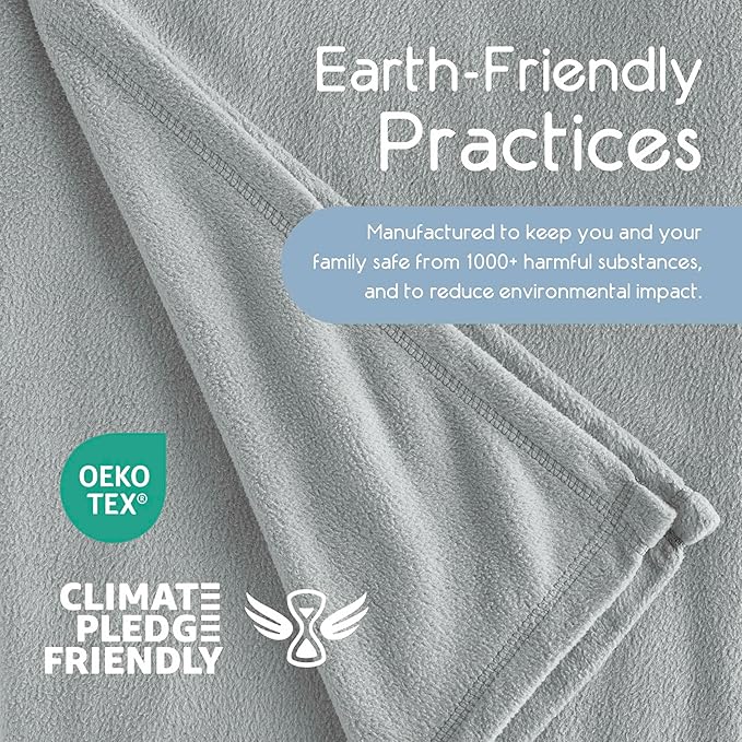 Full/Queen Size Microfleece Blanket | Fleece Bed Blanket | All-Season Comfort | Supersoft Lightweight | Plush Throw Blanket for Bed Couch or Sofa | Pet-Friendly | Light Grey