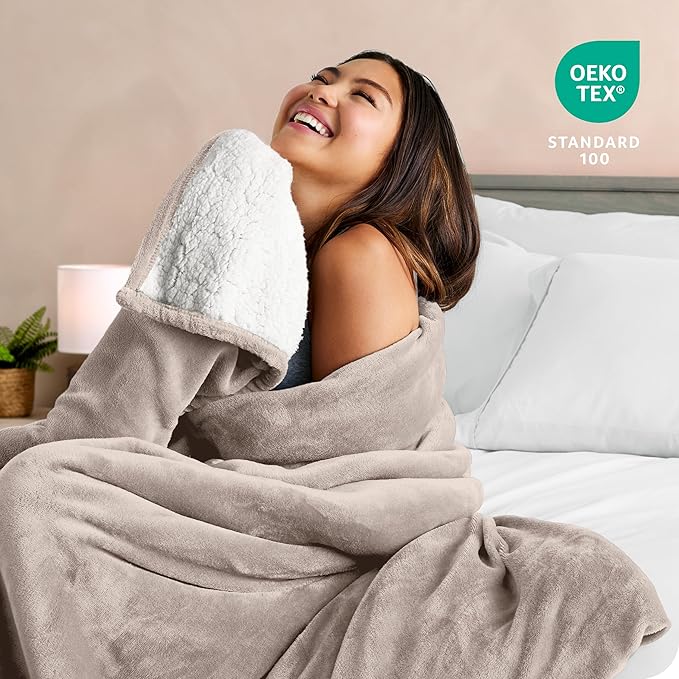 Bare Home Sherpa Fleece Blanket - Twin/Twin Extra Long - Blanket for Bed, Sofa, and Couch - Warm & Lightweight - Fluffy & Soft - Reversible (Twin/Twin XL, Light Taupe)