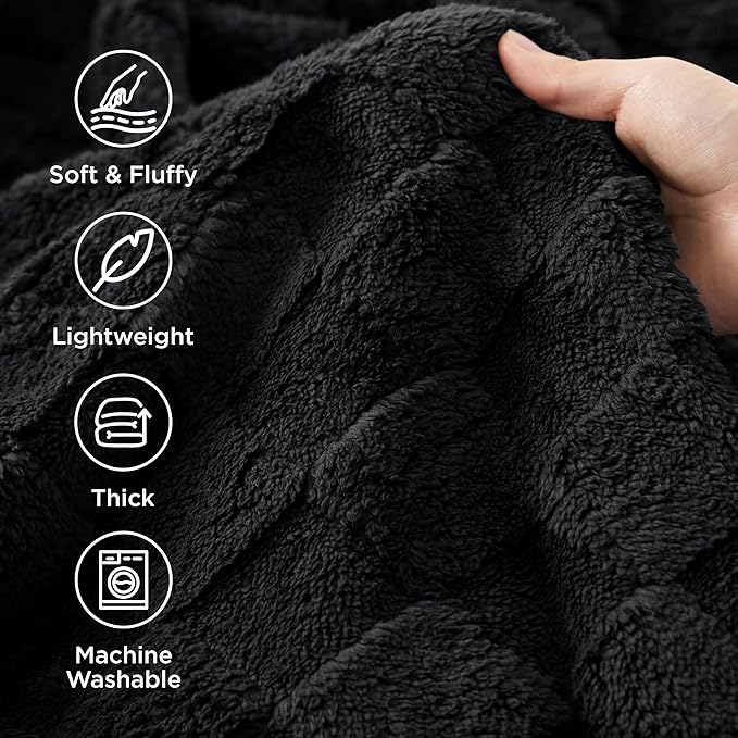 Bedsure GentleSoft Twin Blanket for Bed Black - Super Soft Cozy Blankets for Women Men Girls, Cute Fuzzy Fleece Throws for Bedroom Couch, 60x80 Inches