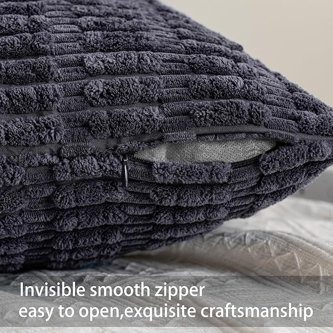 Aegero Pack of 2 Corduroy Decorative Throw Pillow Covers 26x26 InchSoft Striped Pillow Covers Modern Farmhouse Home Decor for Sofa Living Room Couch Bed（Dark Grey）