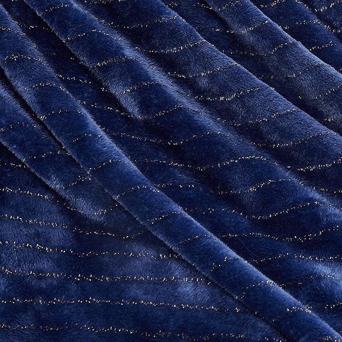 Super Soft Flannel Throw Blanket 50x60 Inches, Premium Gold Glitter Stripes Silky Fleece Lightweight Bed Blanket All Season Use, Navy Blue, 50"x60"