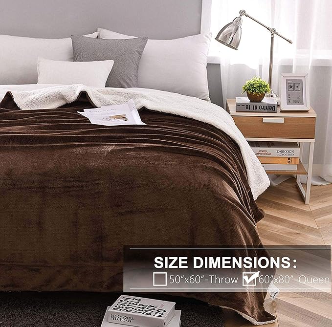 NANPIPER Sherpa Blanket Twin Thick Warm Throw for Winter Bed Super Soft Fuzzy Flannel Fleece/Wool Like Reversible Velvet Plush Blankets (Brown Twin Size 60"x80")