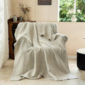 Simple&Opulence Linen Cotton Throw Blanket with Double Layered Folded Edge for Couch/Bed/Sofa/Gift, Natural Flax Solid Color Soft Breathable Cozy Farmhouse Home Décor - Linen, 50"x60"
