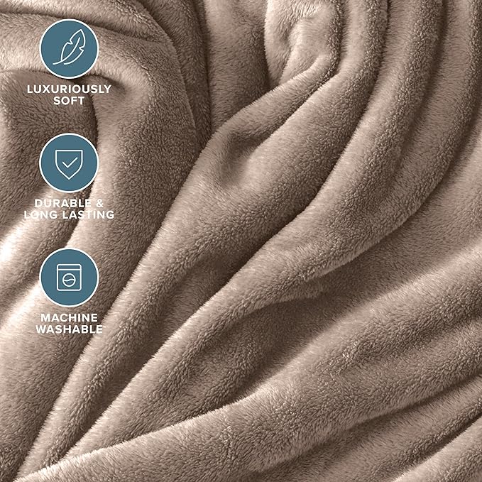 Bare Home Fleece Blanket - Full/Queen - Ultra-Soft Lightweight for Bed, Sofa, and Couch - Luxury Microplush - Cozy Warm Blanket (Full/Queen, Taupe)