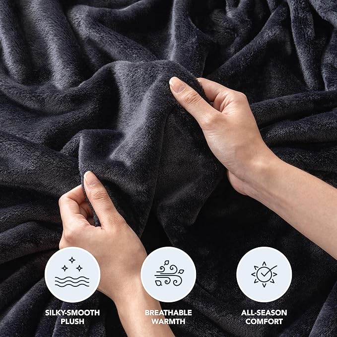 Berkshire Blanket Classic VelvetLoft® Solid Throw Blanket, Lightweight Soft Fuzzy Plush Throw Blanket for Bed and Couch, Black, 50x60 Inches