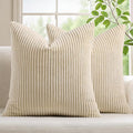 Mecatny Corduroy Decorative Throw Pillow Covers 16x16 Set of 2 for Sofa Living Room, Soft Neutral Boho Couch Pillow Covers for Home Decor, Beige