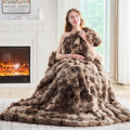Lotus Karen Faux Fur Throw Blanket Tie-Dye Dark Coffee - Big Bubble Rabbit Fluff Blanket for Couch,Small Fluffy Fuzzy Cozy Blanket,Thick Furry Plush Shaggy Blankets,60x80 Inches