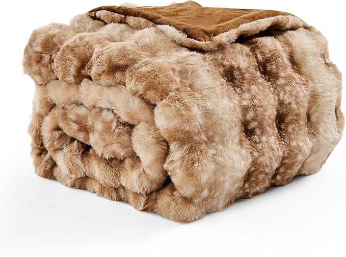 WDCOZY Deer Fawn Animal Print Bubble Throw Blanket, Luxury Faux Rabbit Fur Mink Plush Throw for Couch, Sofa and Bed, Soft Fluffy Fuzzy Cozy Blanket for Women, Thick and Warm, 50x60 inches, 950 GSM