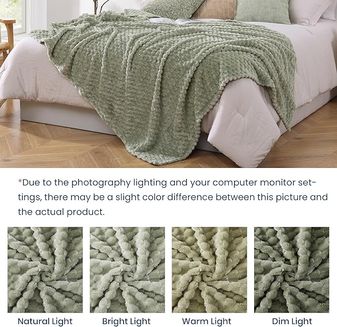 Monbix Sage Green Fleece Throw Blanket for Couch- Room Decor Soft Cozy Blankets for Women, Lightweight Fleece Flannel Bed Blanket Suitable for All Seasons(50"×60",Sage Green)
