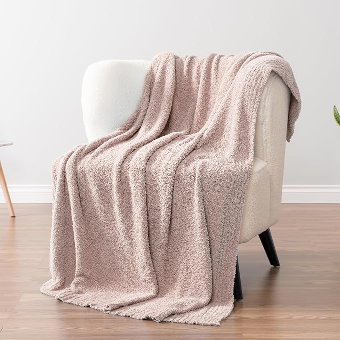 PAVILIA Super Soft Throw Blanket for Couch, Fluffy Cozy Lightweight Taupe Blanket, Large Fuzzy Warm Knit Blanket for Bed Sofa, Tan Taupe, 60x80