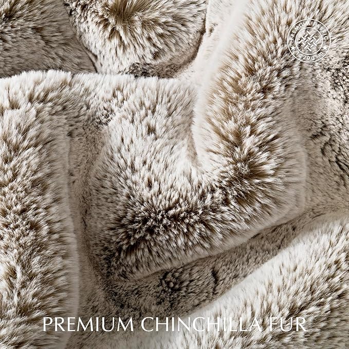 EVERGRACEHOME Luxury Soft Faux Chinchilla Fur Throw Blanket for Couch, Warm Thick Heavy Winter Throw Blanket 1220GSM for Bed, Fluffy Cozy Mink Blanket with Reversible Velvet, Champagne Fawn, 60"x80"