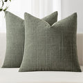 MIULEE Decorative Linen Check Euro Shams Throw Pillow Covers Neutral Farmhouse Vintage Spring Pillow Covers 28x28 Set of 2 Boho Modern Home Decor for Sofa Couch Bedroom Cushion Olive Green
