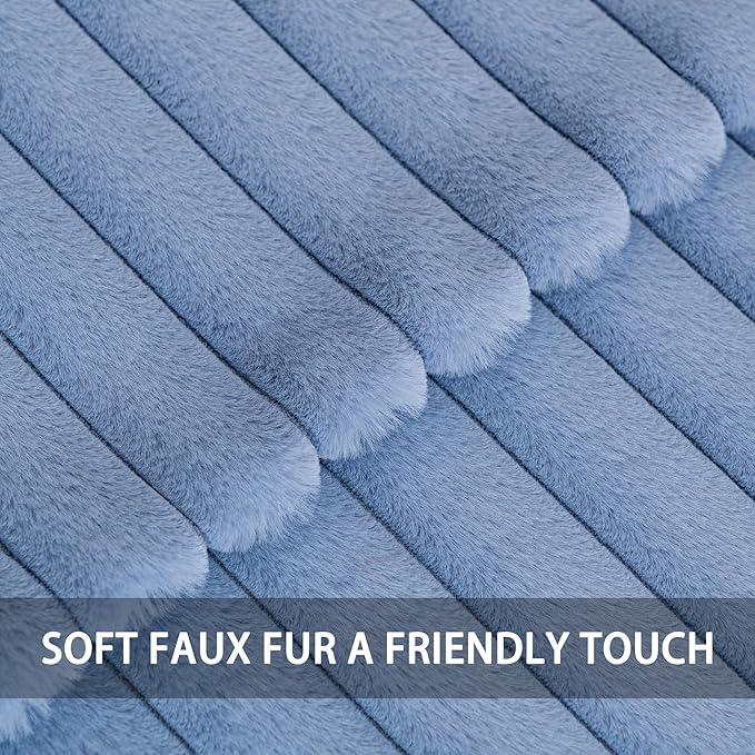 Aegero Pack of 2 Faux Fur Christmas Throw Pillow Covers 20x20 Inch, Soft Plush Striped Neutral Couch Pillow Cover, with Velvet Back Modern Home Decor for Sofa Living Room Couch Bed Blue