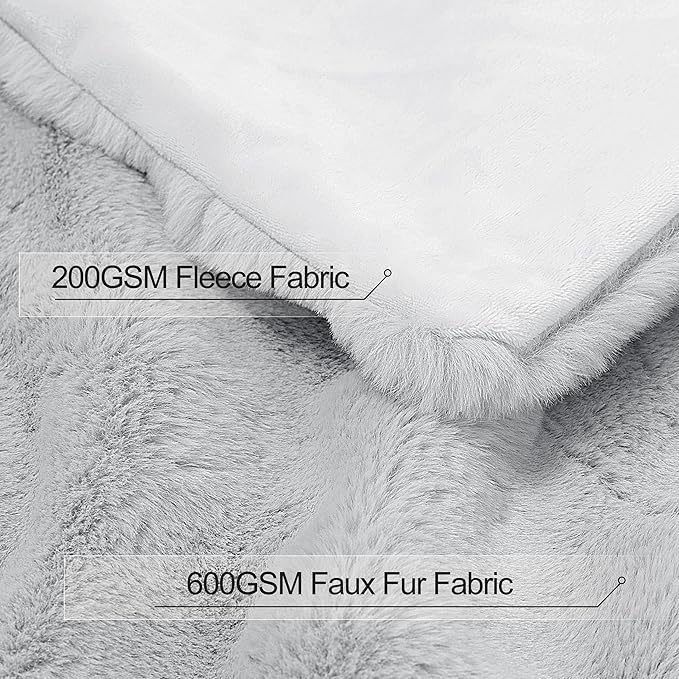 Touchat Luxury Faux Rabbit Fur Throw Blanket for Couch,Super Heavy Warm Cozy Blanket for Sofa Bedroom Living Room,Ultra Soft Fluffy Reversible Plush Blanket for Home Decor Gifts,Grey