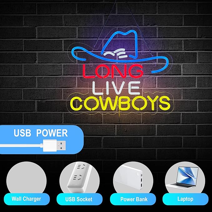 Long Live Cowboy Neon Sign for Wall Décor LED Cowboy Neon Sign Decor Light.