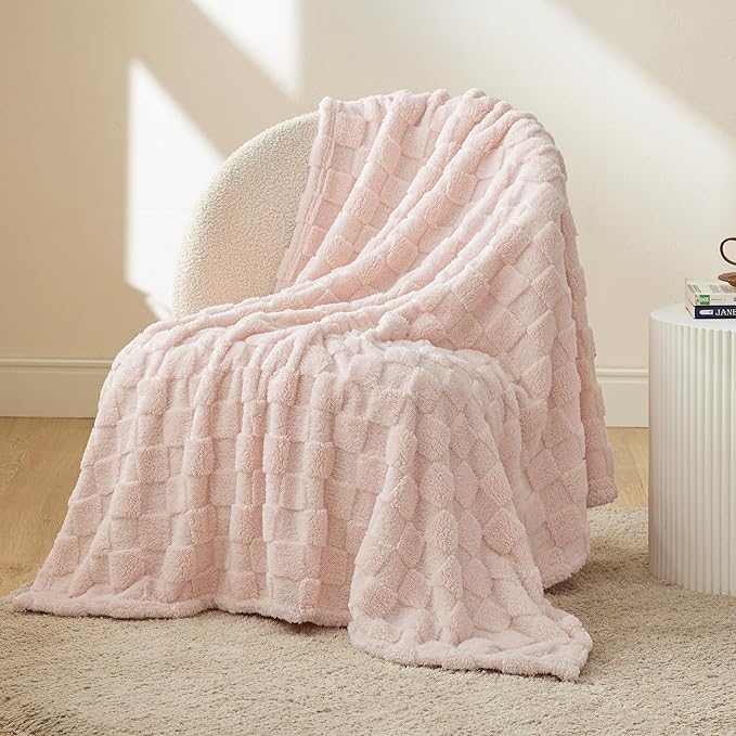Bedsure GentleSoft Light Pink Throw Blanket for Couch - Super Soft Cozy Blankets Gifts for Women Men Girls, Cute Small Fleece Throws for Bedroom Home Decor, 50x70 Inches